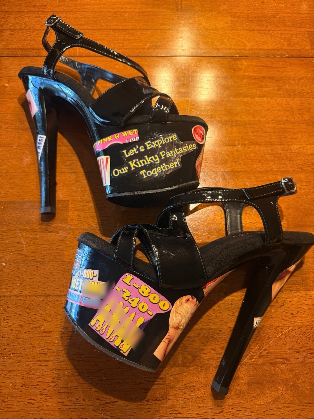 One of a Kind Custom Adult Stripper Pole Platform Heels Black Hustler Magazine